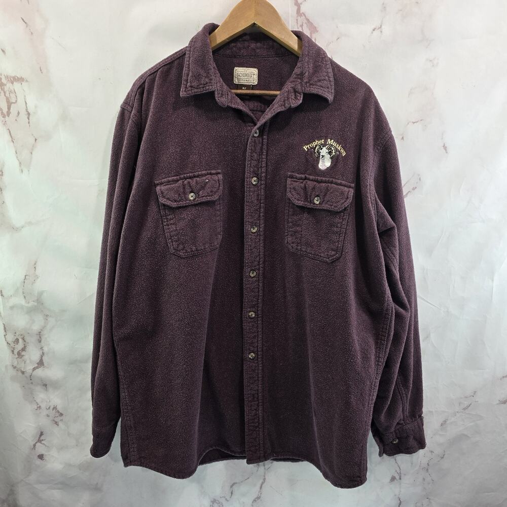 CE Schmidt Shirt Mens XL T Burgundy Button Flannel Heavyweight Shacket Chamois